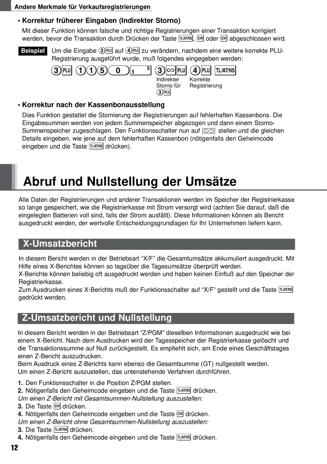 Weider XE-A101 instruction manual Abruf und Nullstellung der Umsätze, Umsatzbericht und Nullstellung 