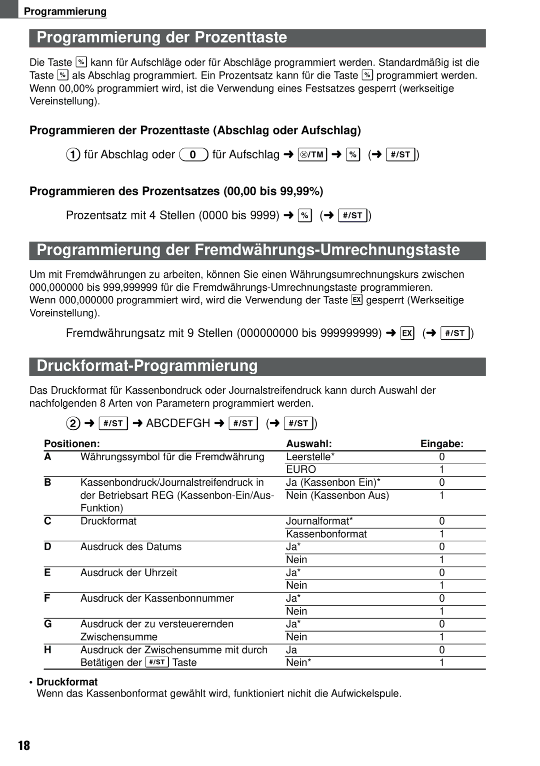 Weider XE-A101 instruction manual Programmierung der Prozenttaste, Programmierung der Fremdwährungs-Umrechnungstaste 