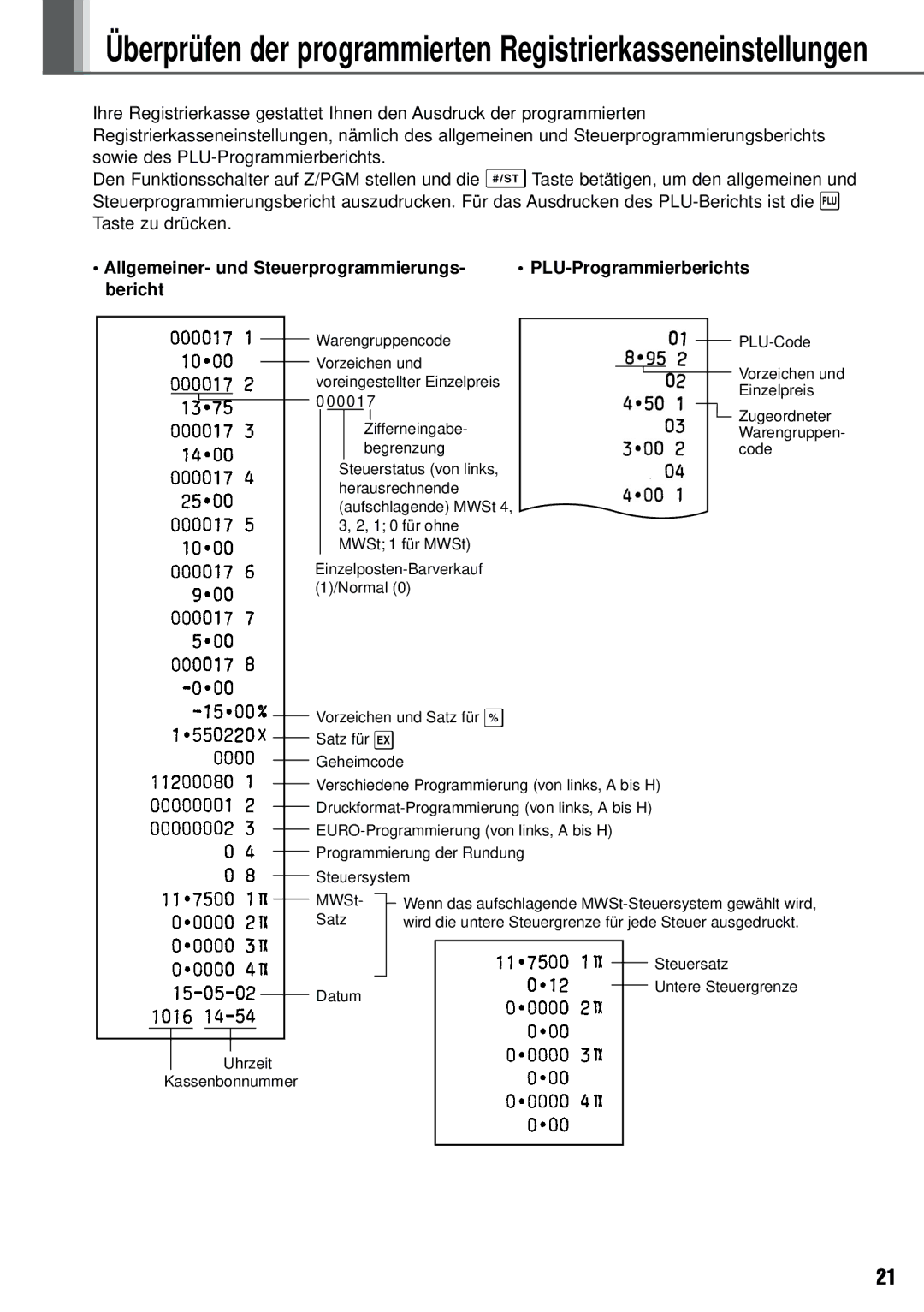 Weider XE-A101 instruction manual Überprüfen der programmierten Registrierkasseneinstellungen 