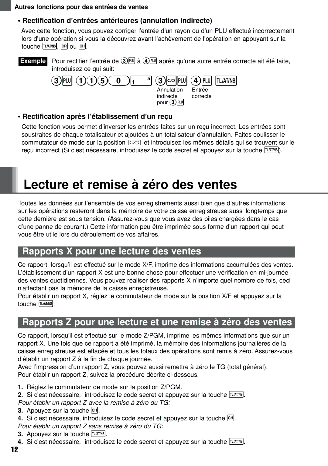 Weider XE-A101 instruction manual Lecture et remise à zéro des ventes, Rapports X pour une lecture des ventes 