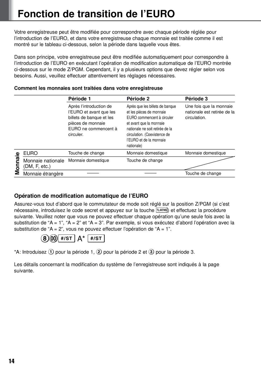 Weider XE-A101 Fonction de transition de l’EURO, Monnaie, Opération de modification automatique de l’EURO 