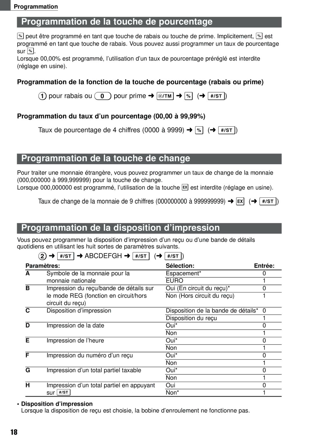 Weider XE-A101 instruction manual Programmation de la touche de pourcentage, Programmation de la touche de change 