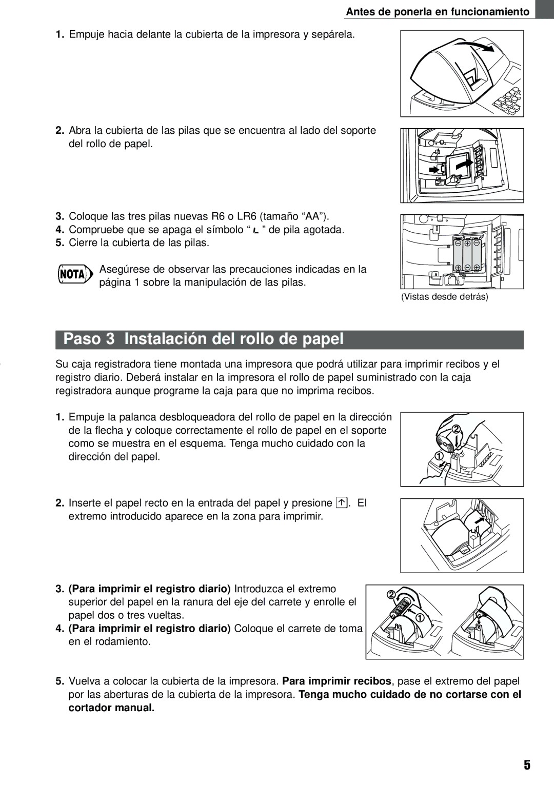 Weider XE-A101 instruction manual Paso 3 Instalación del rollo de papel, Antes de ponerla en funcionamiento 