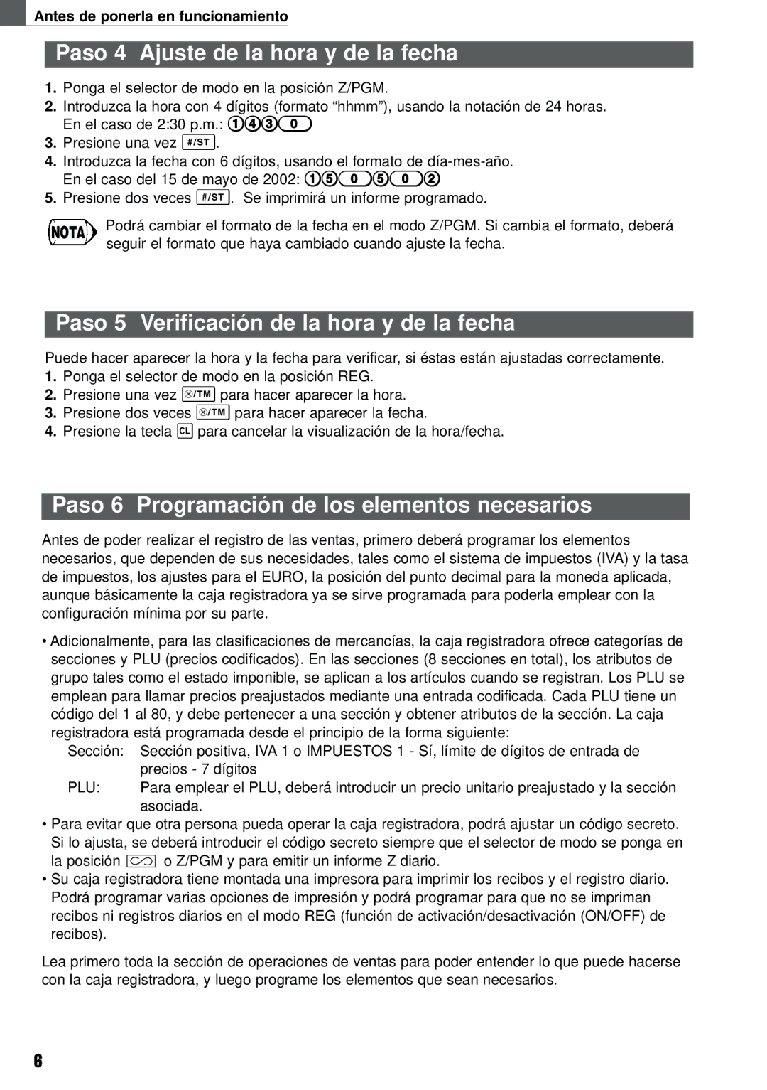 Weider XE-A101 Paso 4 Ajuste de la hora y de la fecha, Paso 5 Verificación de la hora y de la fecha, Asociada 