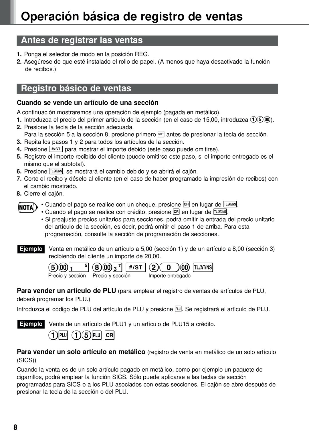 Weider XE-A101 Operación básica de registro de ventas, Antes de registrar las ventas, Registro básico de ventas 