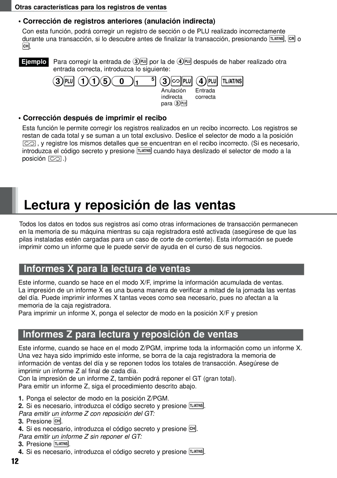 Weider XE-A101 instruction manual Lectura y reposición de las ventas, Informes X para la lectura de ventas 