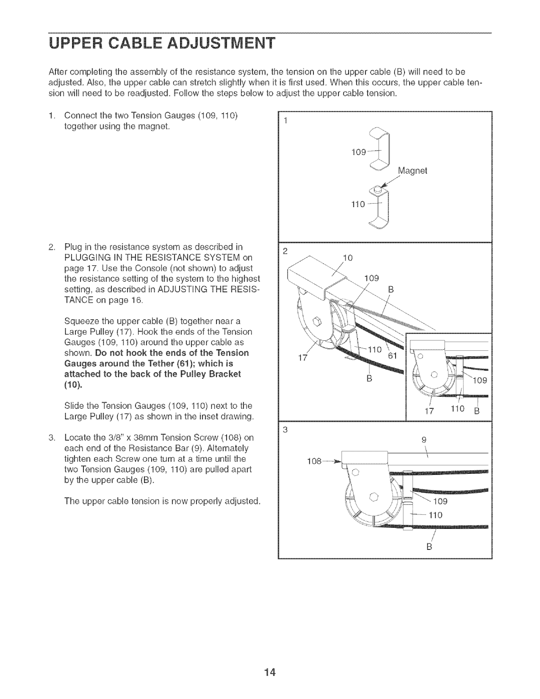 Weider XP600 user manual Upper Cable Adjustment 