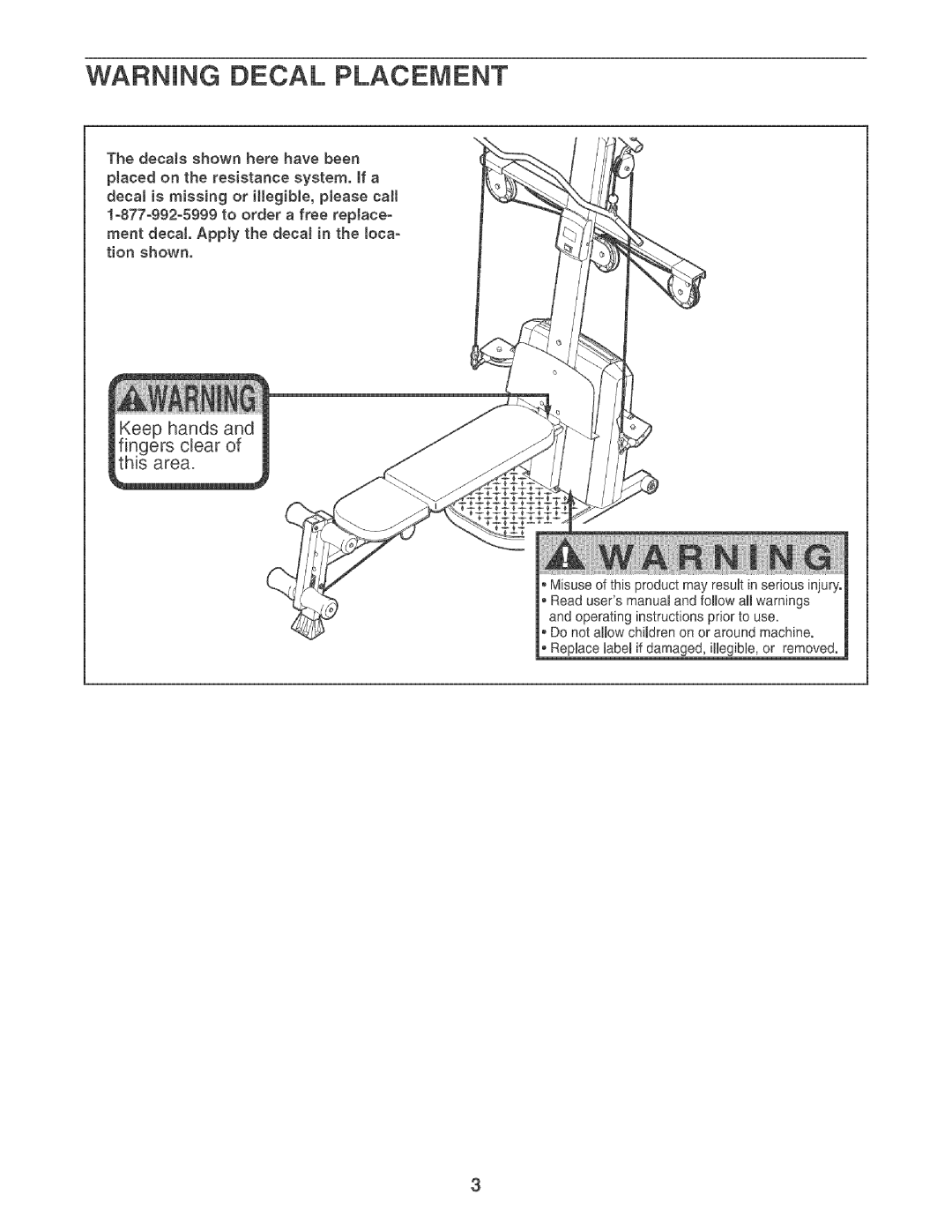 Weider XP600 user manual Eep hands and ngers clear of s area 