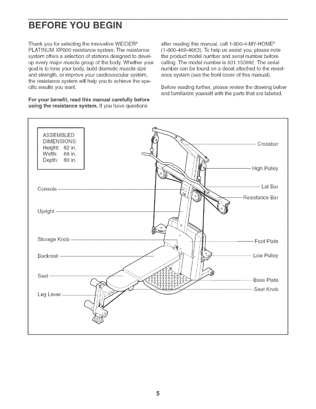 Weider XP600 user manual Before YOU BFGmN 