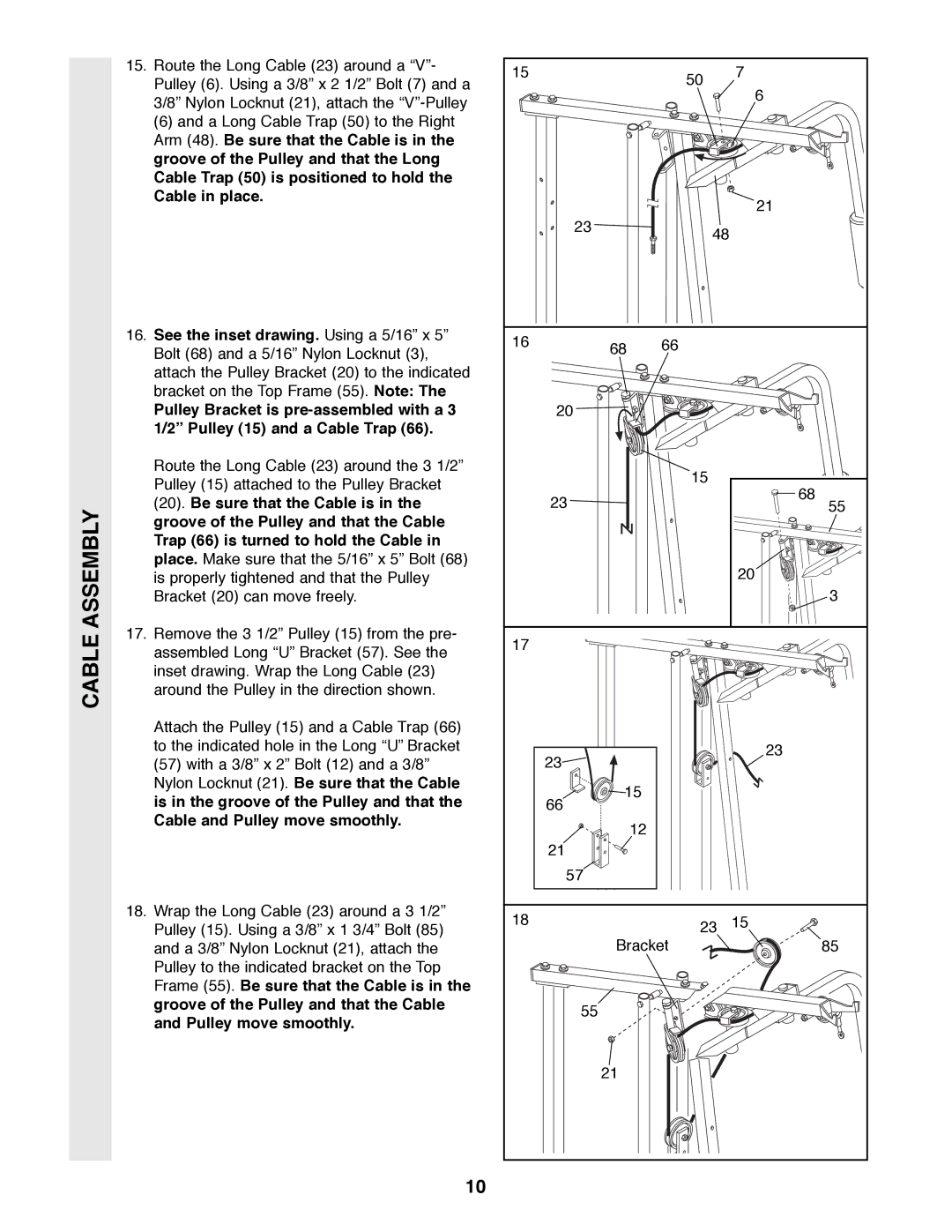 Weider XR20 user manual Cable Assembly 