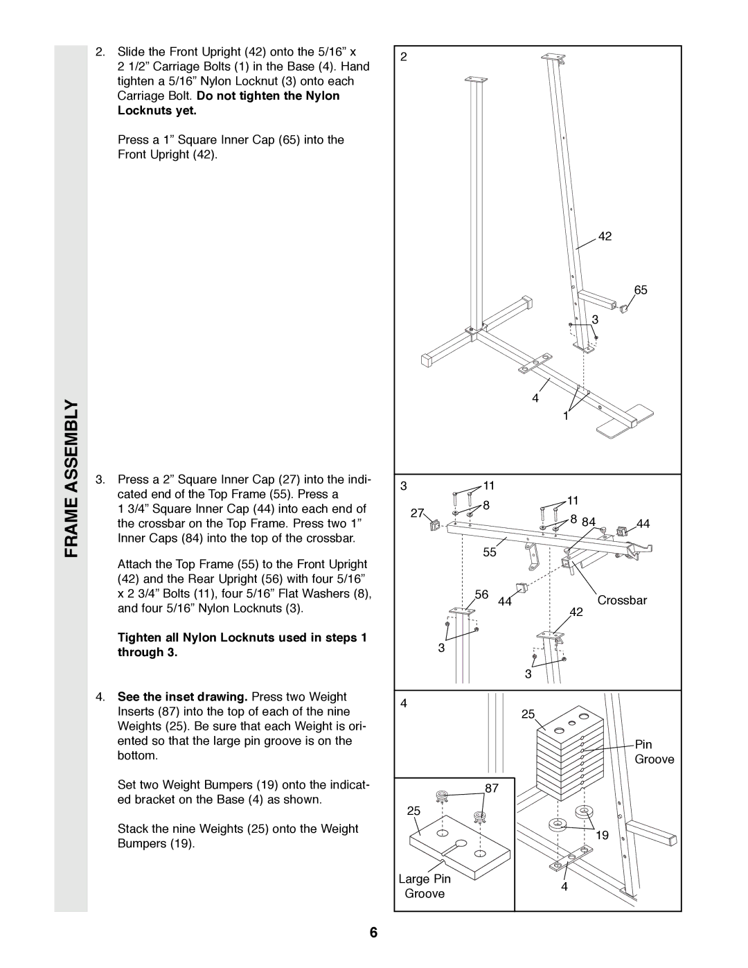 Weider XR20 user manual Locknuts yet 