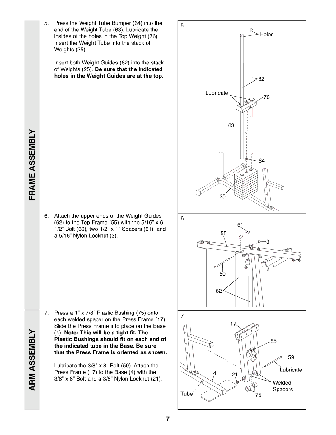 Weider XR20 user manual Frame Assembly ARM Assembly 