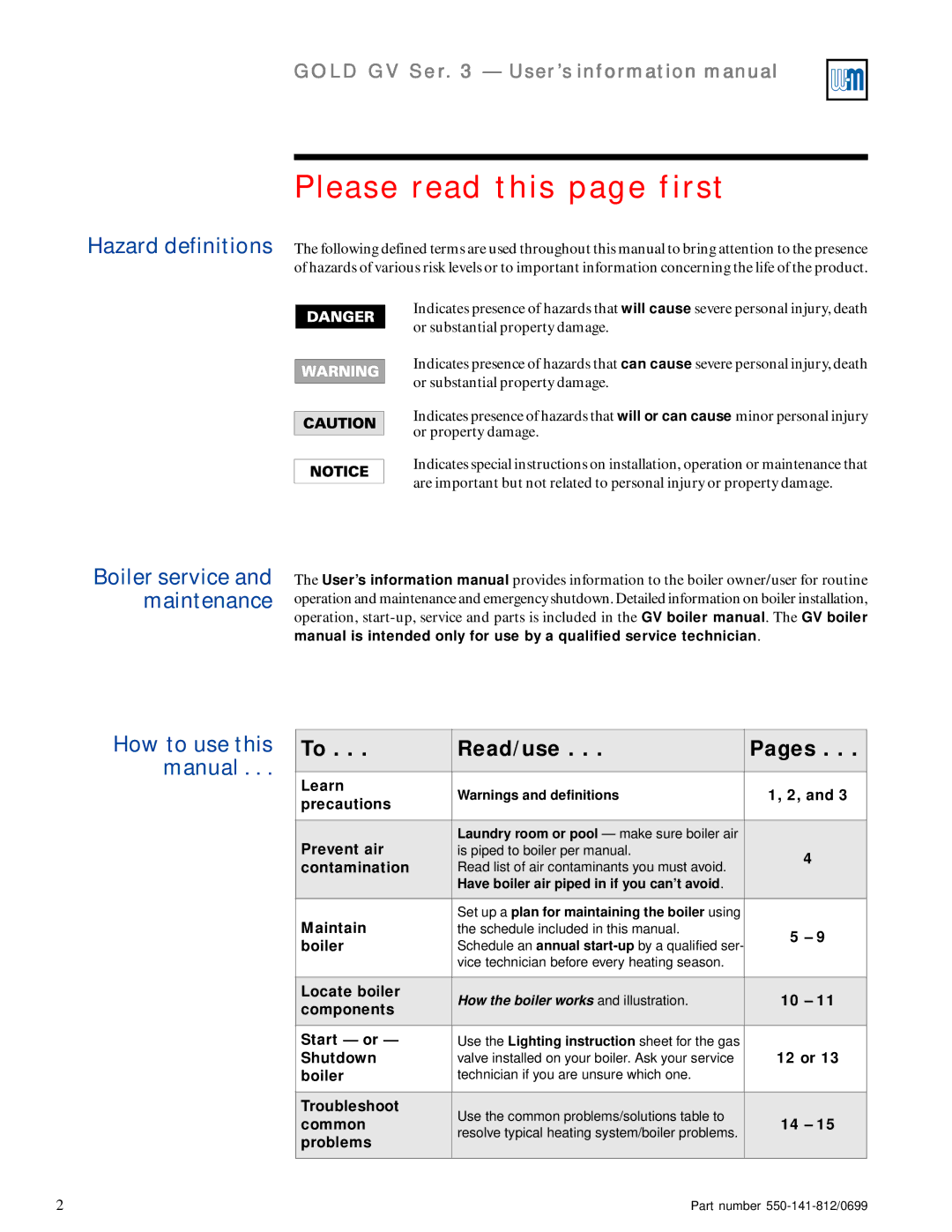 Weil-McLain 3 Series manual Please read this page first, Read/use Pages 