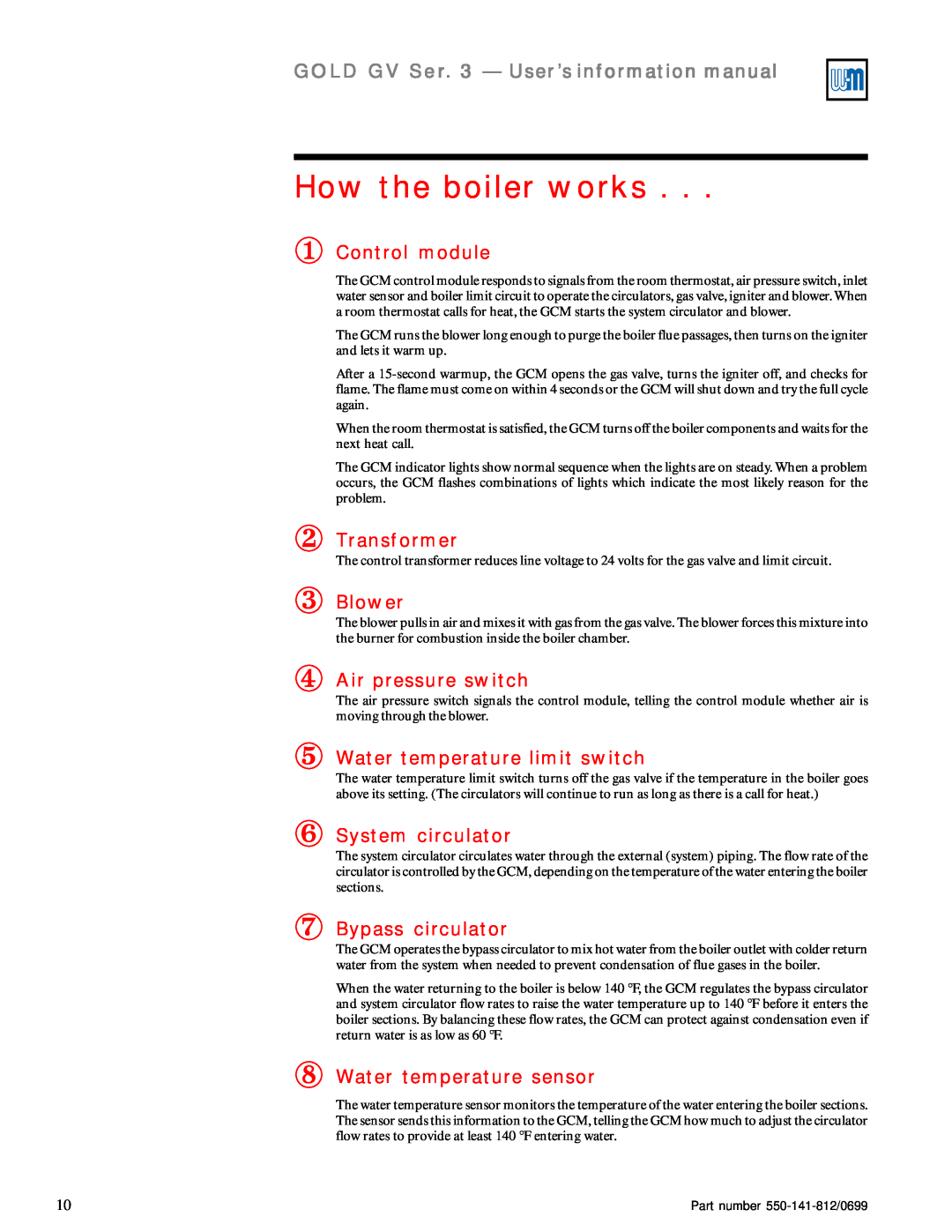 Weil-McLain 3 Series How the boiler works, GOLD GV Ser. 3 — User’s information manual, ①Control module, Transformer 