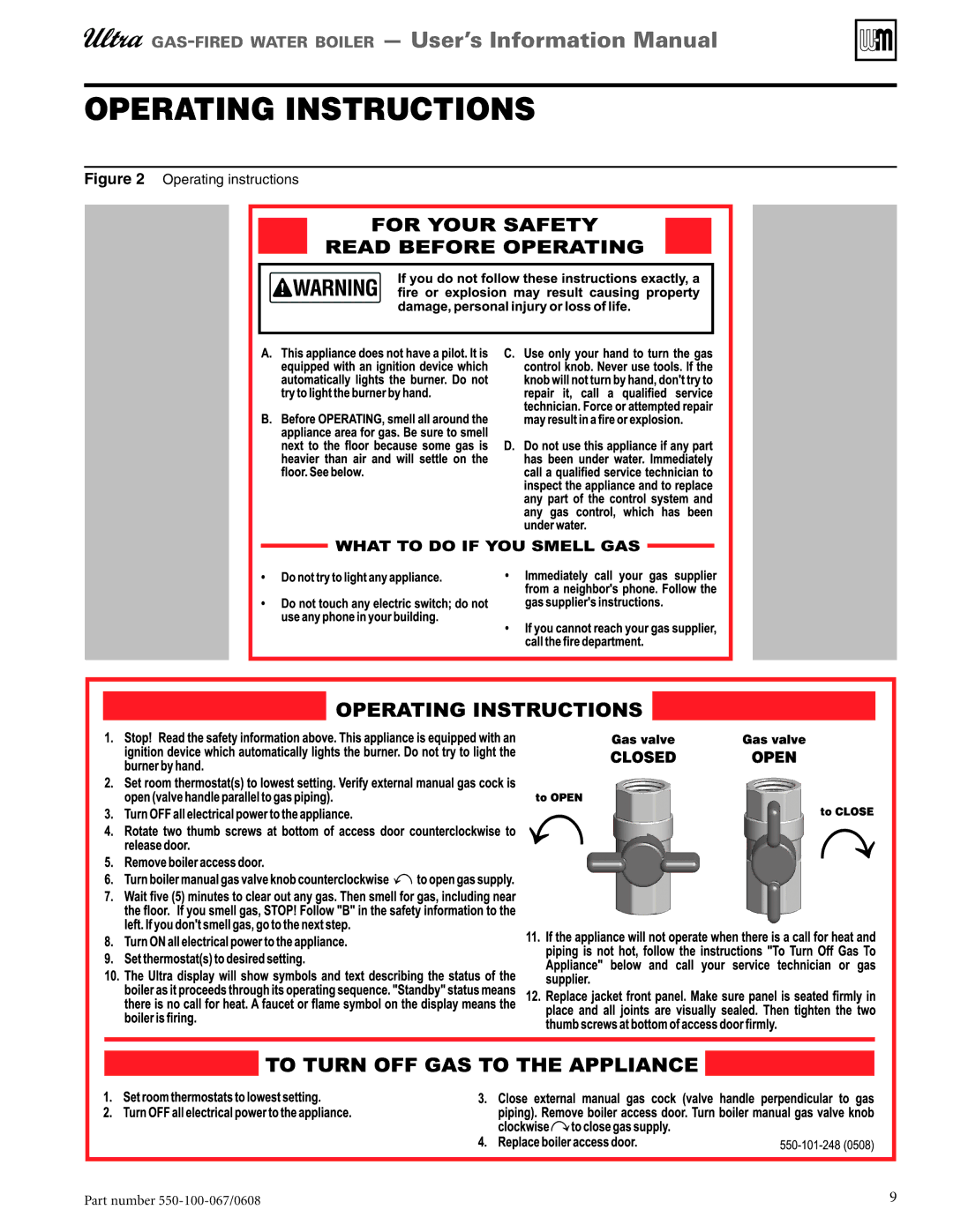 Weil-McLain 550-100-067/0608 manual Operating Instructions 