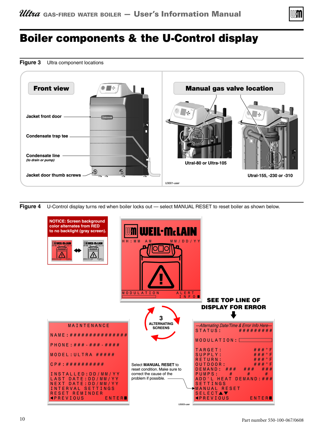 Weil-McLain 550-100-067/0608 Boiler components & the U-Controldisplay, gas-firedwater boiler - User’s Information Manual 