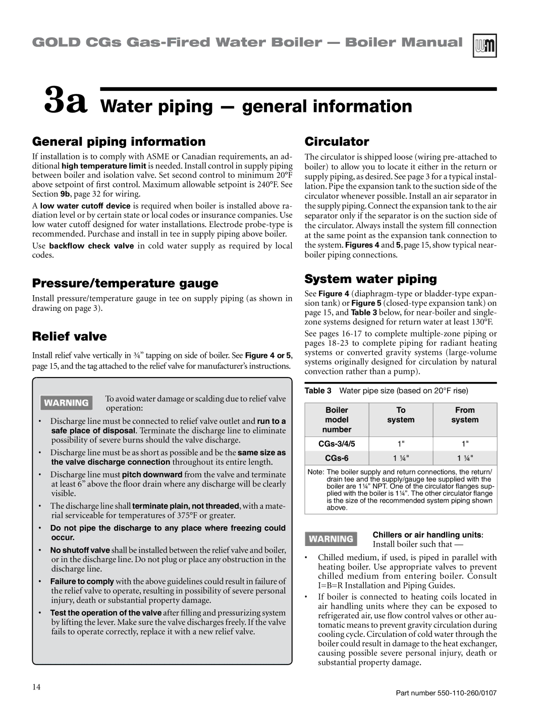 Weil-McLain 550-110-260/0107 manual 3a Water piping general information 