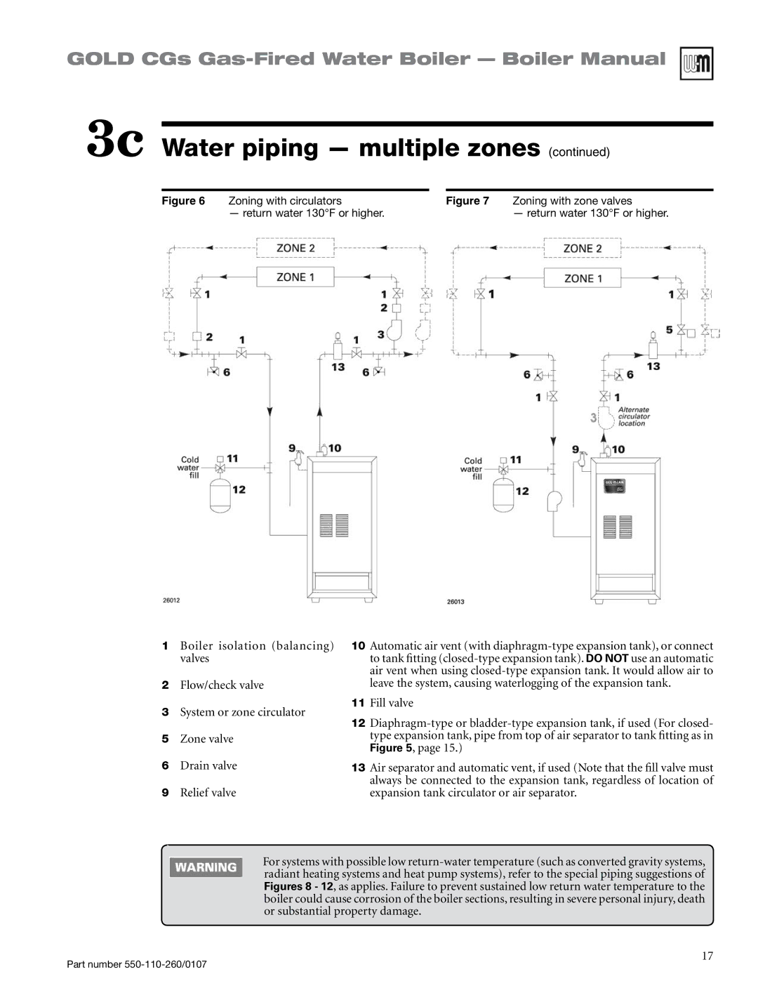 Weil-McLain 550-110-260/0107 manual Return water 130F or higher 