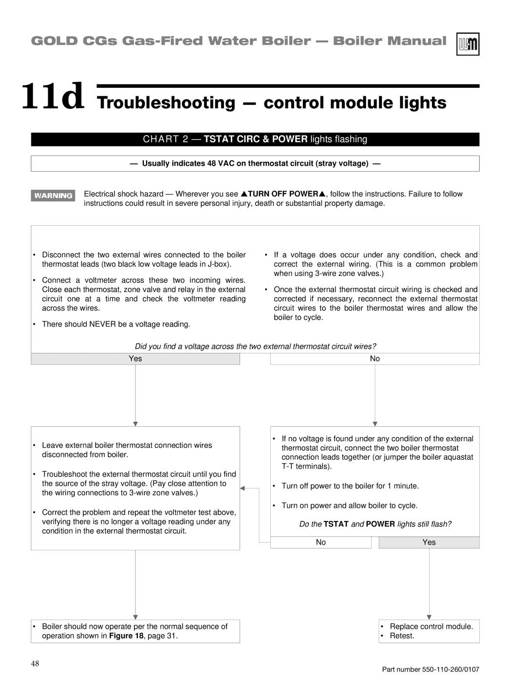 Weil-McLain 550-110-260/0107 manual Chart 2 Tstat Circ & Power lights flashing 