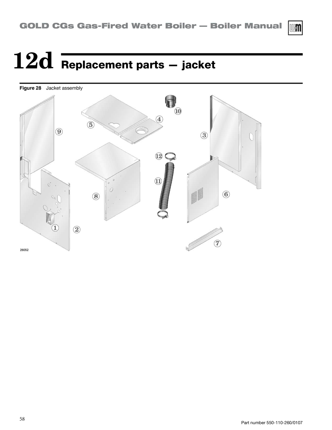 Weil-McLain 550-110-260/0107 manual 12d Replacement parts jacket, Jacket assembly 