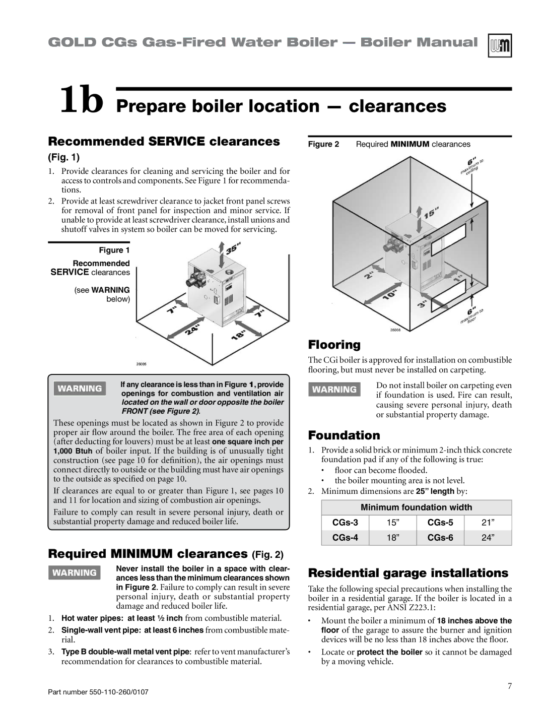 Weil-McLain 550-110-260/0107 manual 1b Prepare boiler location clearances 