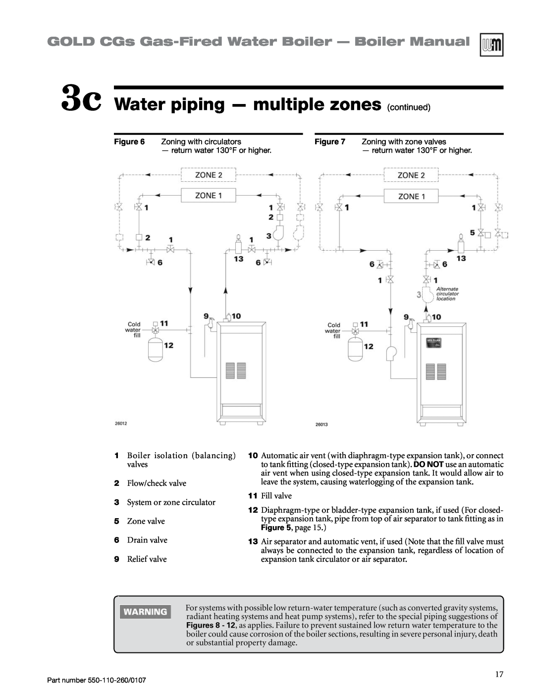 Weil-McLain 550-110-260/0107 3c Water piping - multiple zones continued, GOLD CGs Gas-FiredWater Boiler — Boiler Manual 