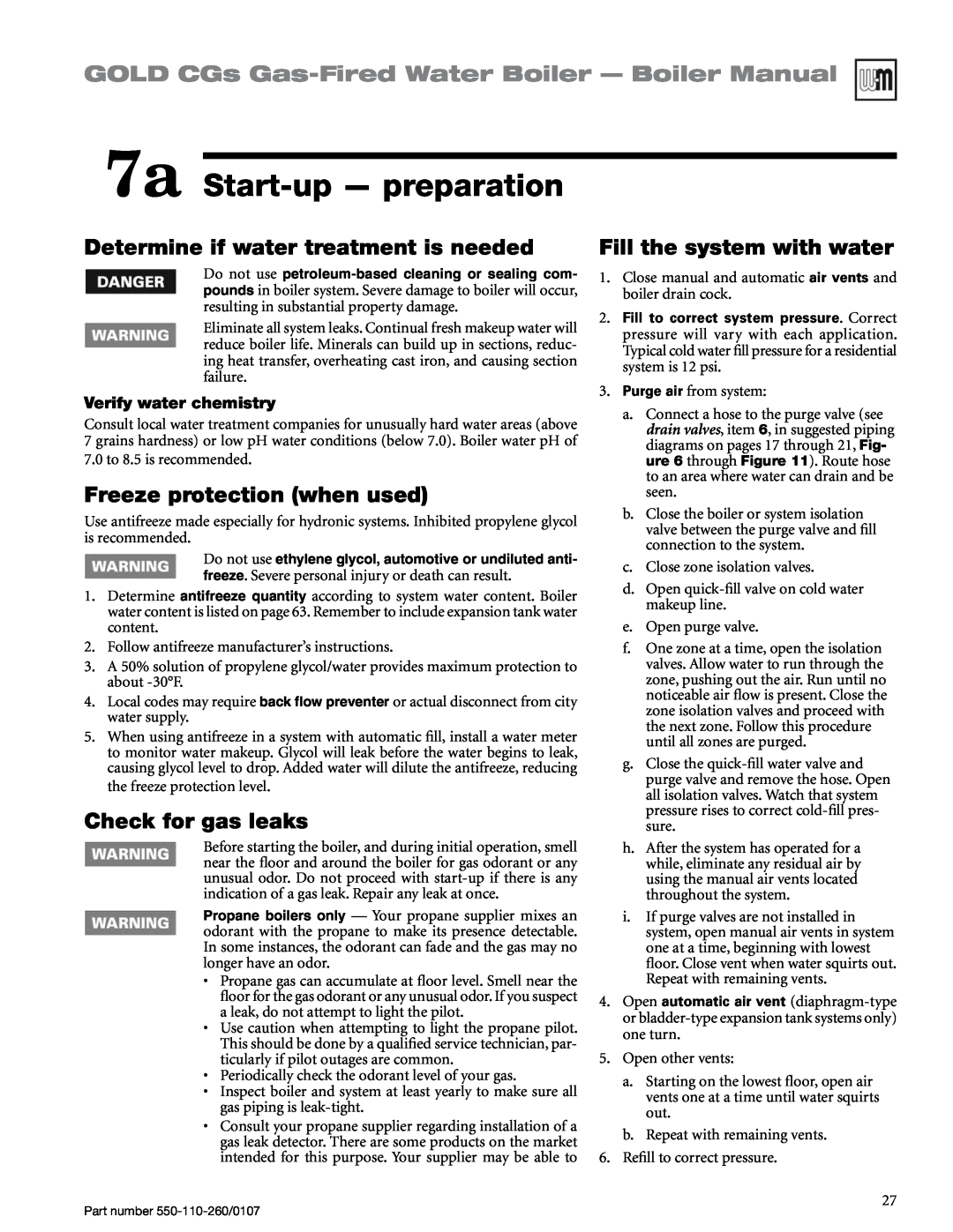 Weil-McLain 550-110-260/0107 7a Start-up— preparation, Determine if water treatment is needed, Fill the system with water 