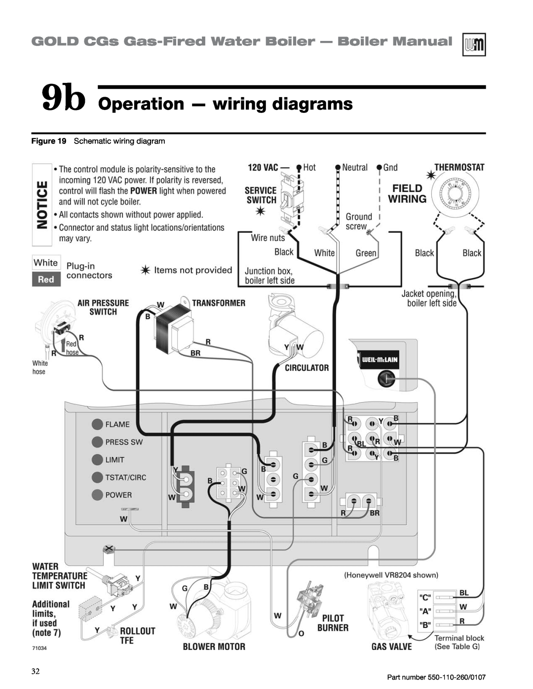 Weil-McLain 550-110-260/0107 manual 9b Operation — wiring diagrams, GOLD CGs Gas-FiredWater Boiler — Boiler Manual 