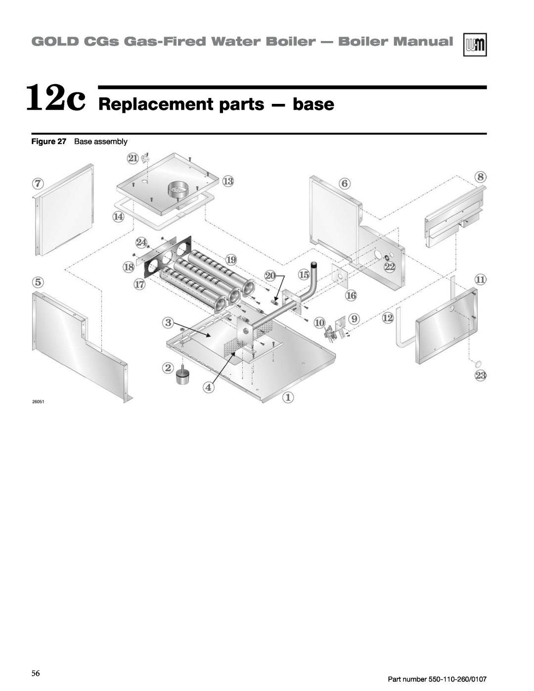 Weil-McLain 550-110-260/0107 12c Replacement parts — base, GOLD CGs Gas-FiredWater Boiler — Boiler Manual, Base assembly 