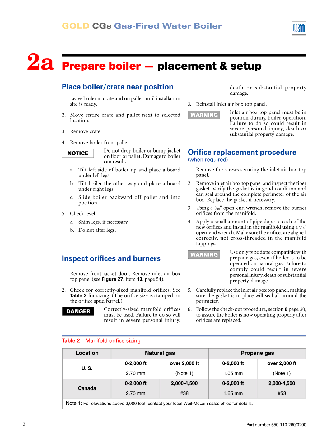 Weil-McLain 550-110-260/02002 manual 2a Prepare boiler placement & setup, Place boiler/crate near position 