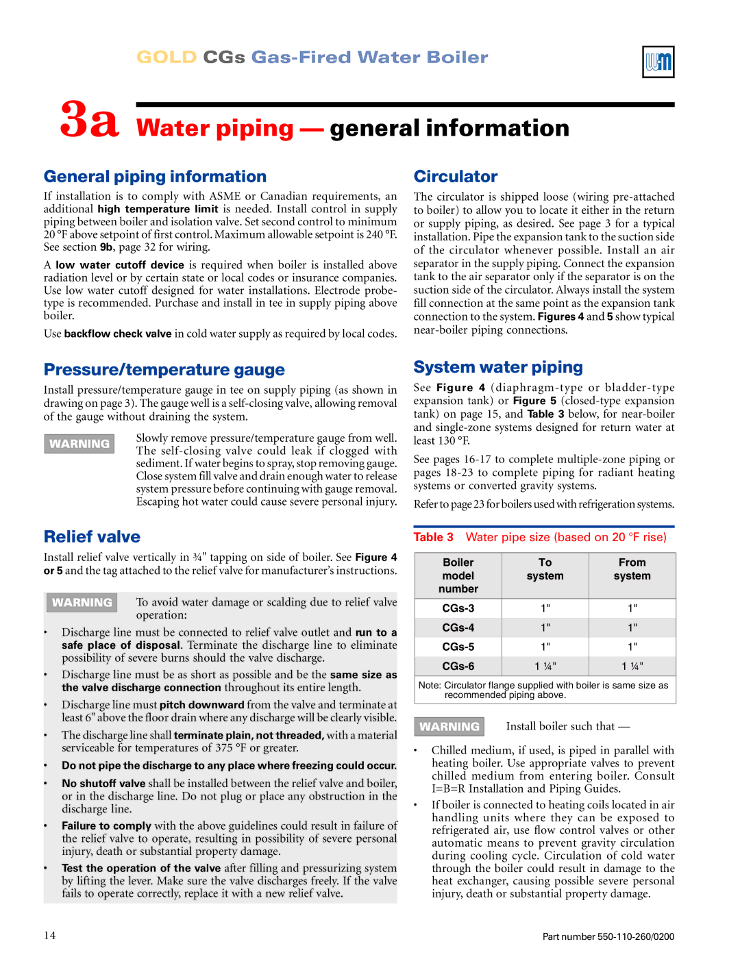 Weil-McLain 550-110-260/02002 manual 3a Water piping general information 