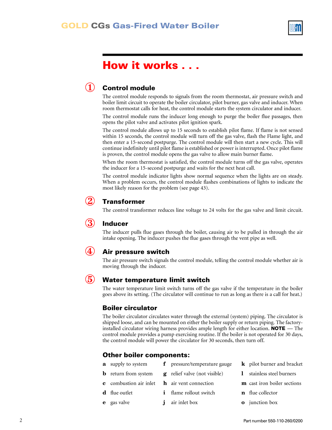 Weil-McLain 550-110-260/02002 manual How it works, ① Control module 