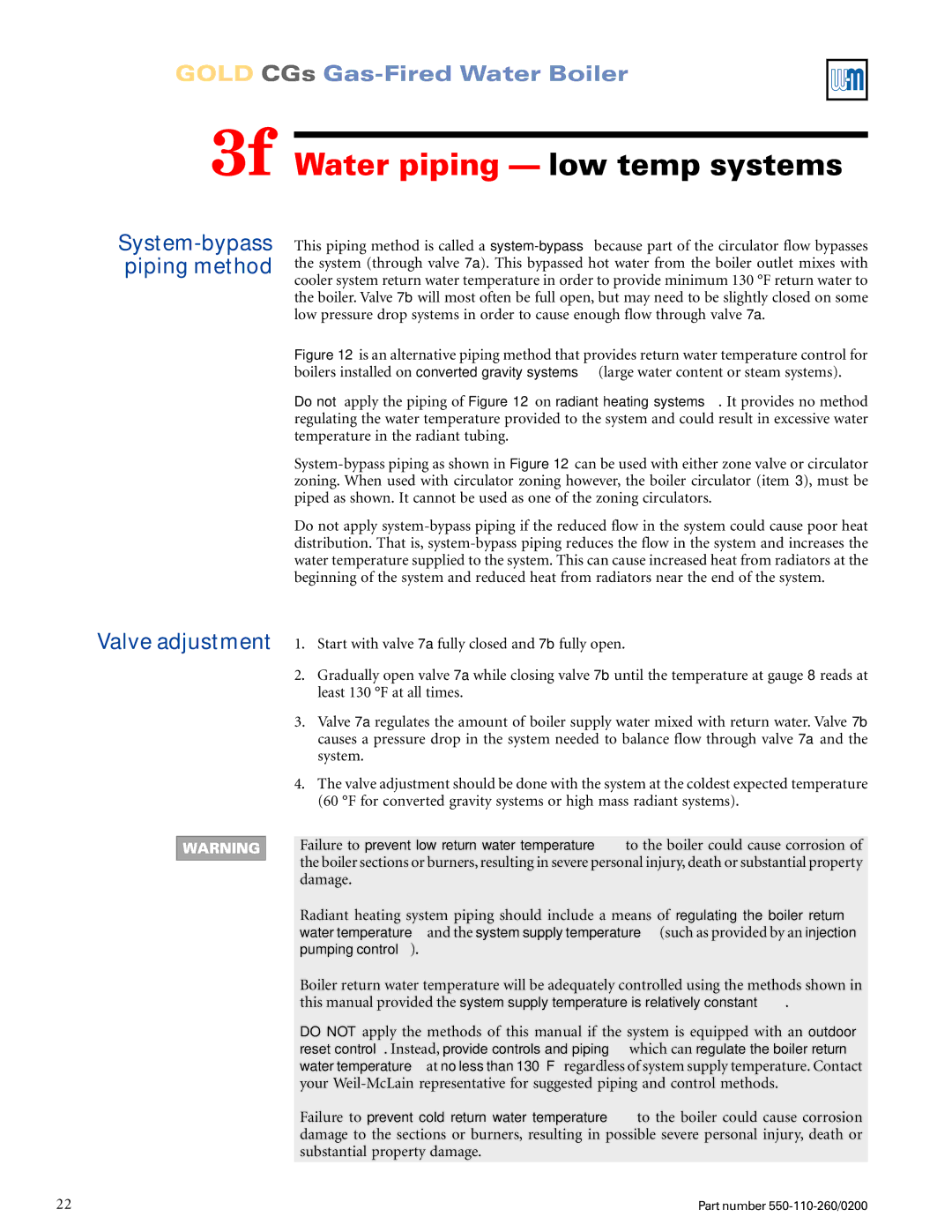 Weil-McLain 550-110-260/02002 manual 3f Water piping low temp systems 