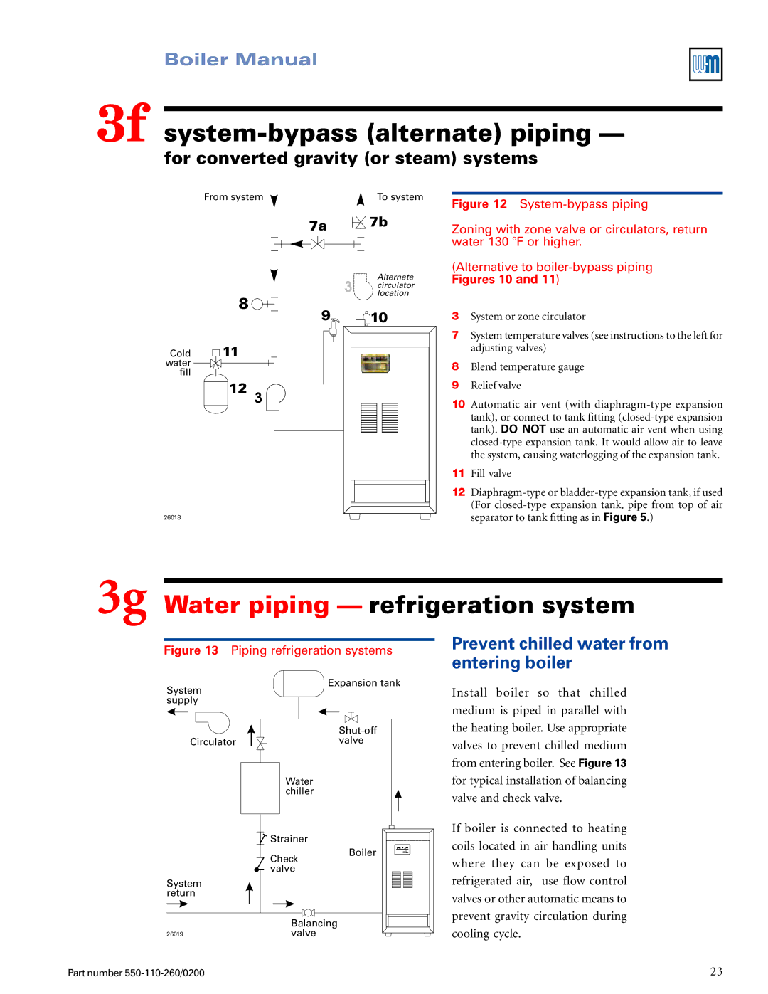 Weil-McLain 550-110-260/02002 manual 3f system-bypass alternate piping, 3g Water piping refrigeration system 