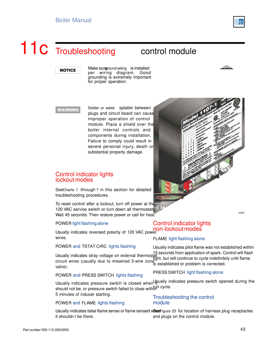 Weil-McLain 550-110-260/02002 manual 11c Troubleshooting control module, Control indicator lights lockout modes 