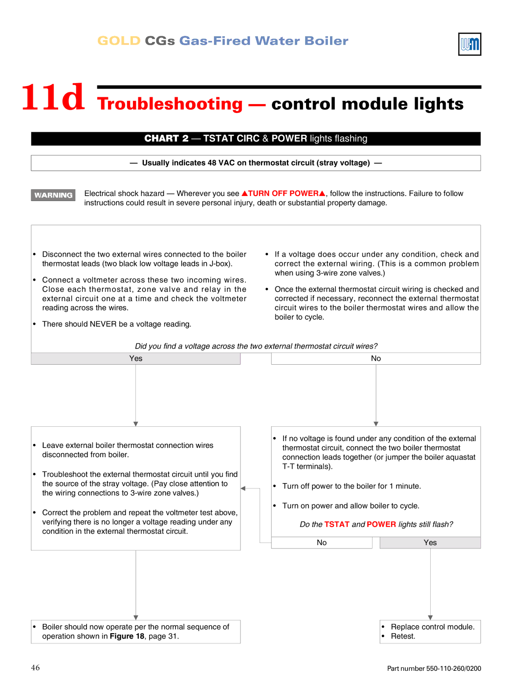 Weil-McLain 550-110-260/02002 manual Chart 2 Tstat Circ & Power lights flashing 