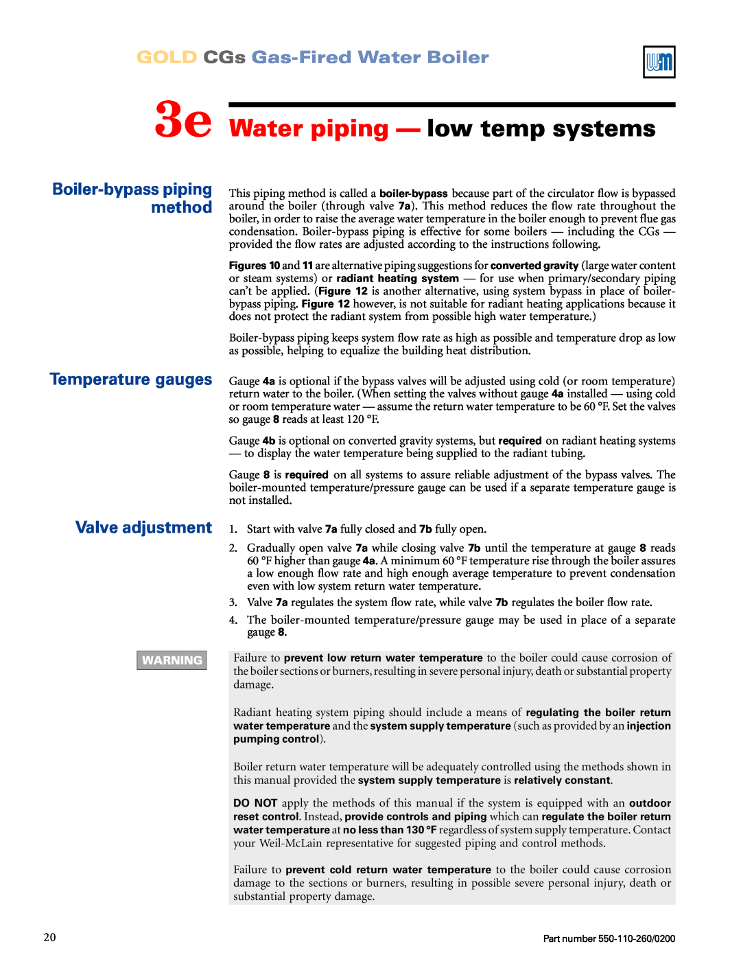 Weil-McLain 550-110-260/02002 manual 3e Water piping - low temp systems, GOLD CGs Gas-FiredWater Boiler 