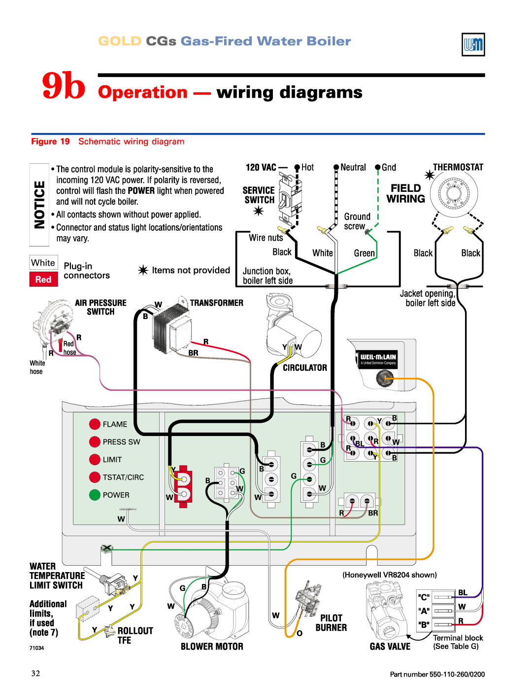 Weil-McLain 550-110-260/02002 9b Operation — wiring diagrams, GOLD CGs Gas-FiredWater Boiler, Schematic wiring diagram 