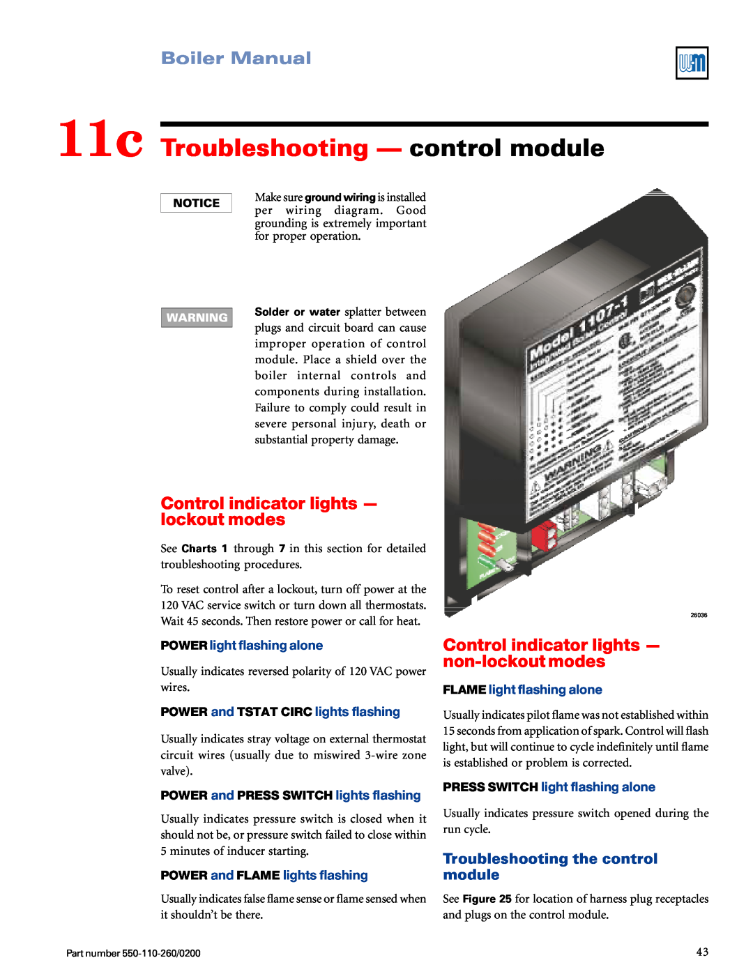 Weil-McLain 550-110-260/02002 manual 11c Troubleshooting — control module, Control indicator lights — lockout modes 