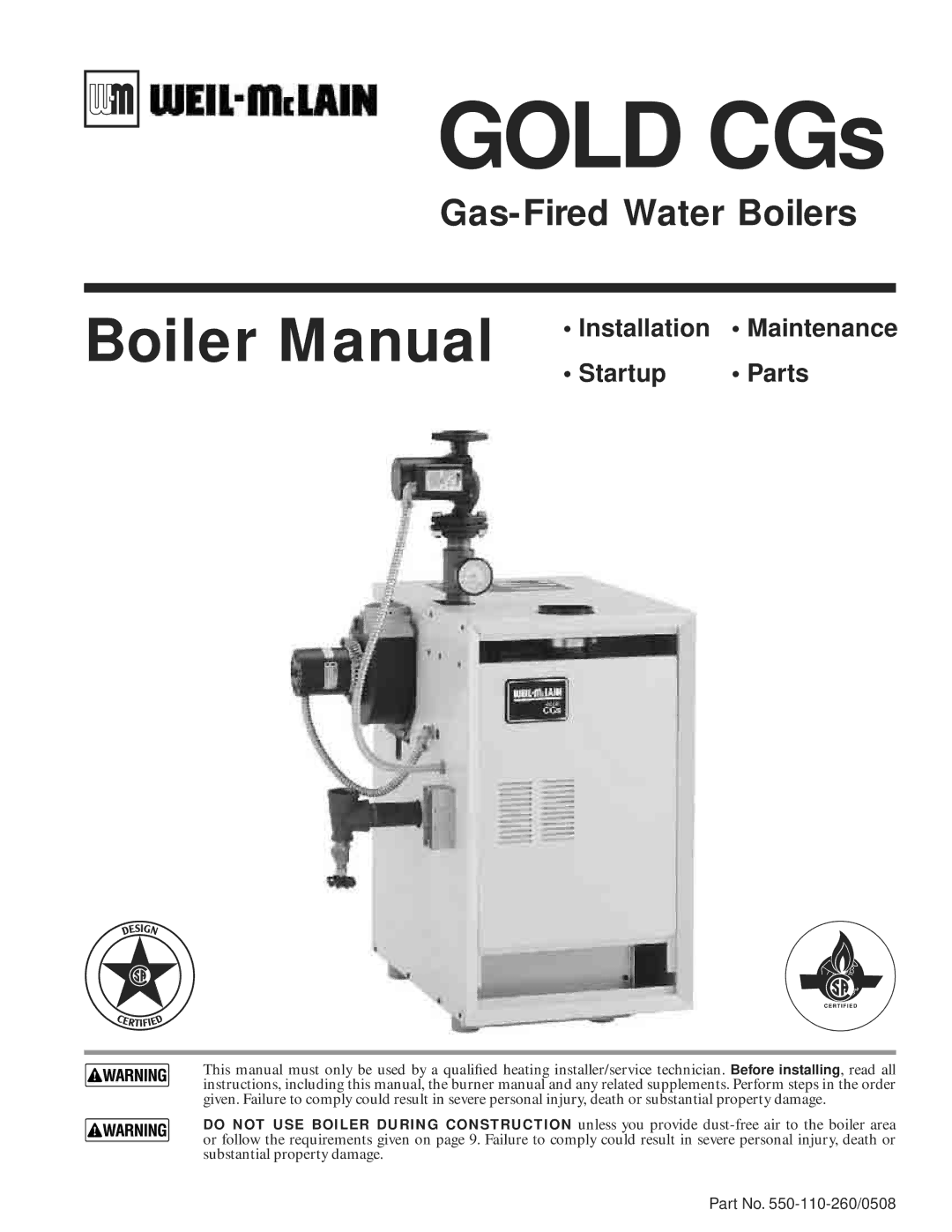 Weil-McLain 550-110-260/0508 manual Gold CGs 