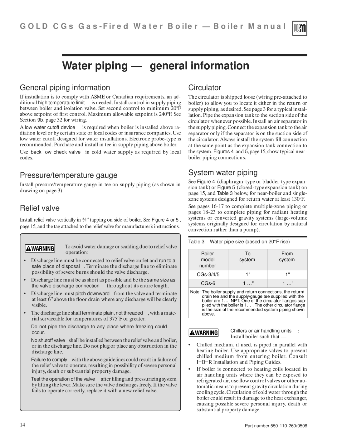 Weil-McLain 550-110-260/0508 manual 3a Water piping general information 