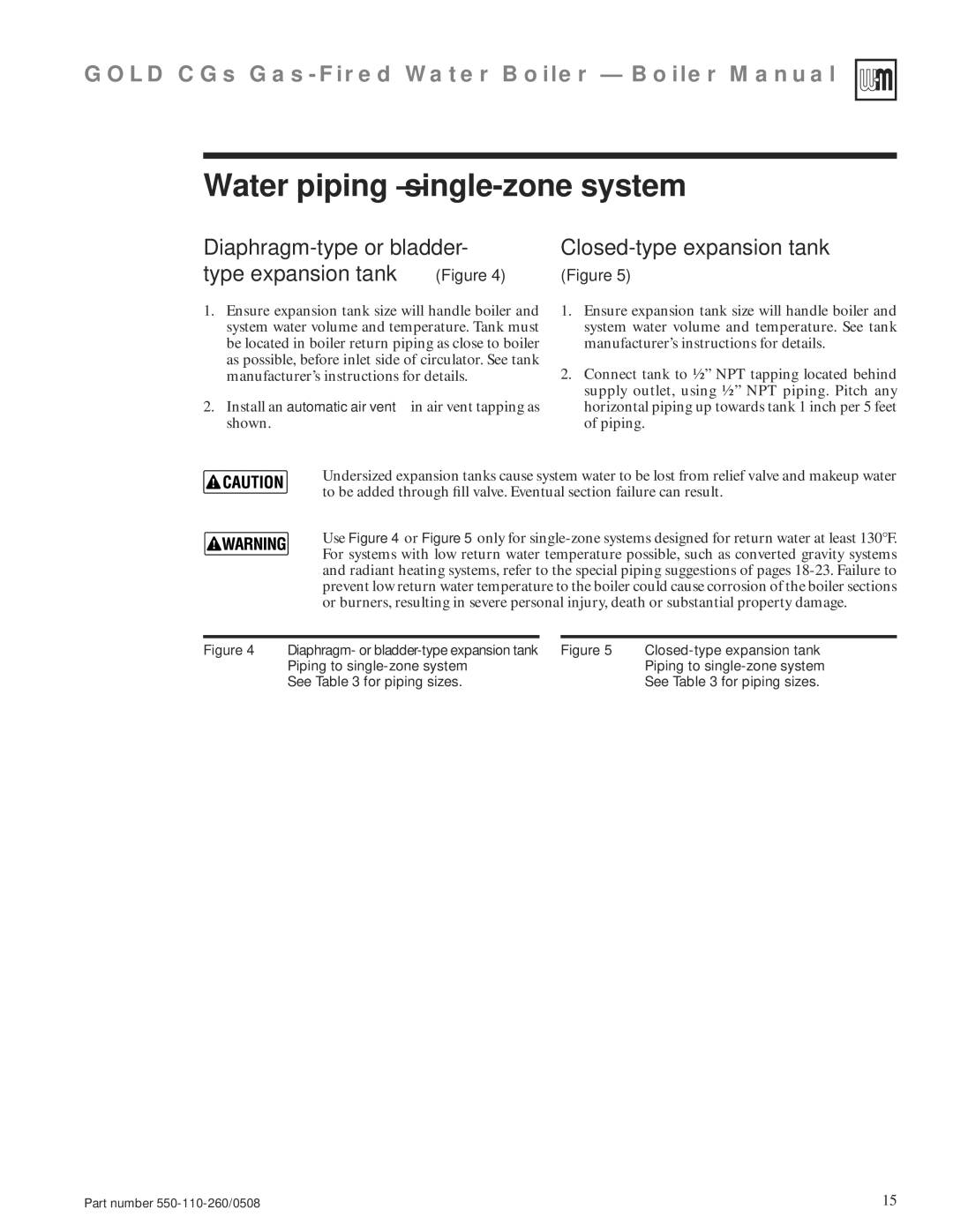 Weil-McLain 550-110-260/0508 manual 3b Water piping single-zone system 