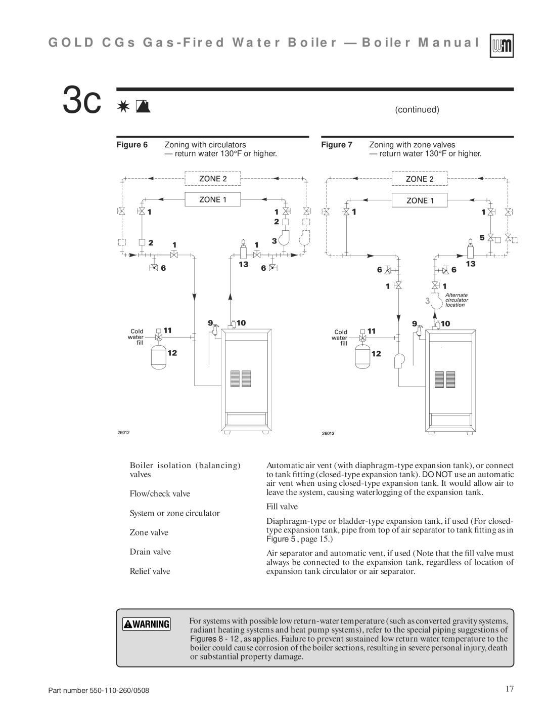 Weil-McLain 550-110-260/0508 manual 3c Water piping multiple zones 