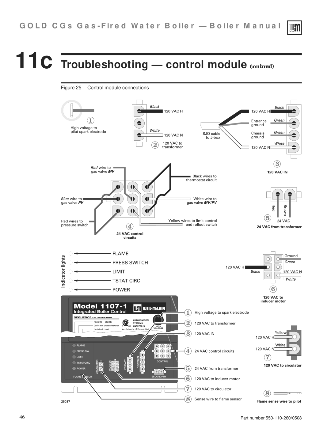 Weil-McLain 550-110-260/0508 manual Control module connections 