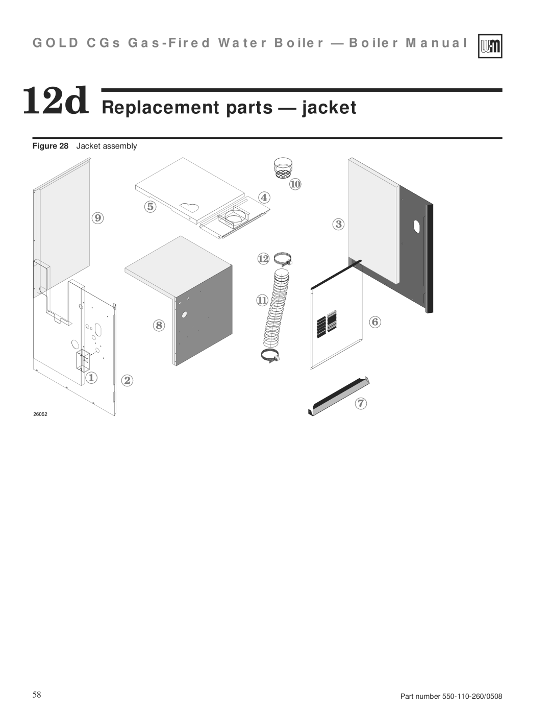 Weil-McLain 550-110-260/0508 manual 12d Replacement parts jacket, Jacket assembly 