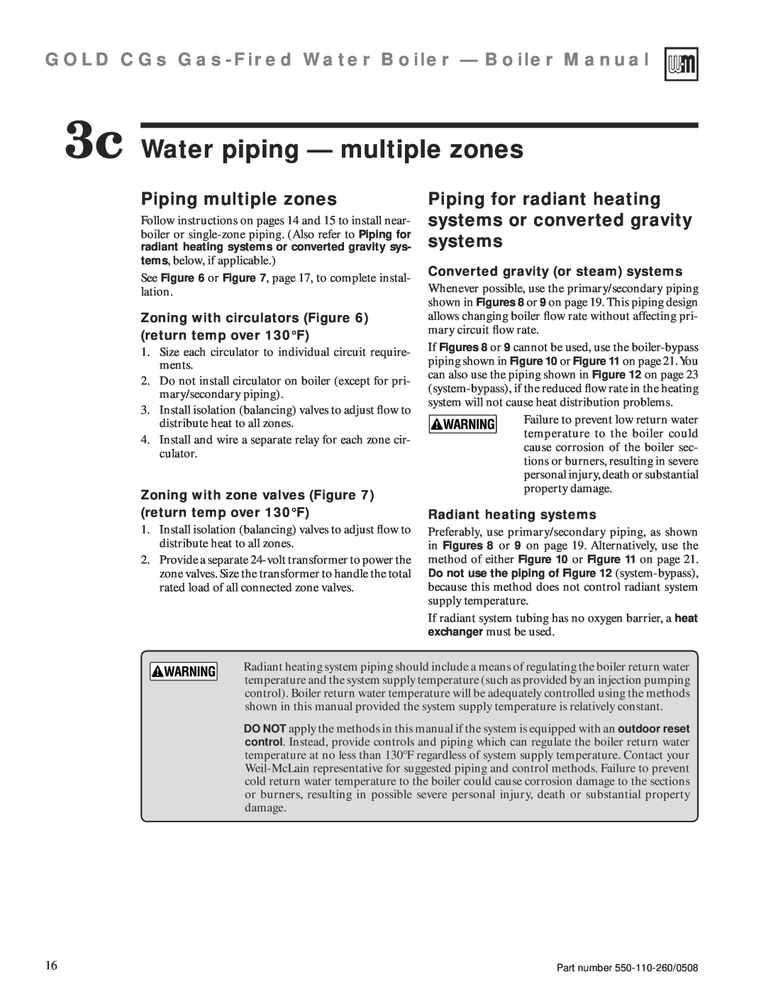 Weil-McLain 550-110-260/0508 3c Water piping — multiple zones, Piping multiple zones, Converted gravity or steam systems 