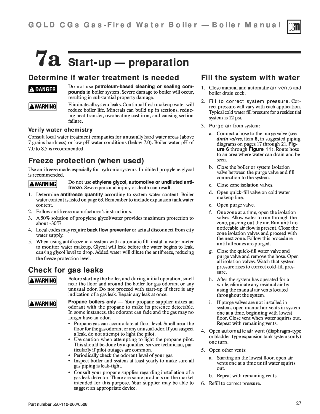 Weil-McLain 550-110-260/0508 7a Start-up— preparation, Determine if water treatment is needed, Fill the system with water 
