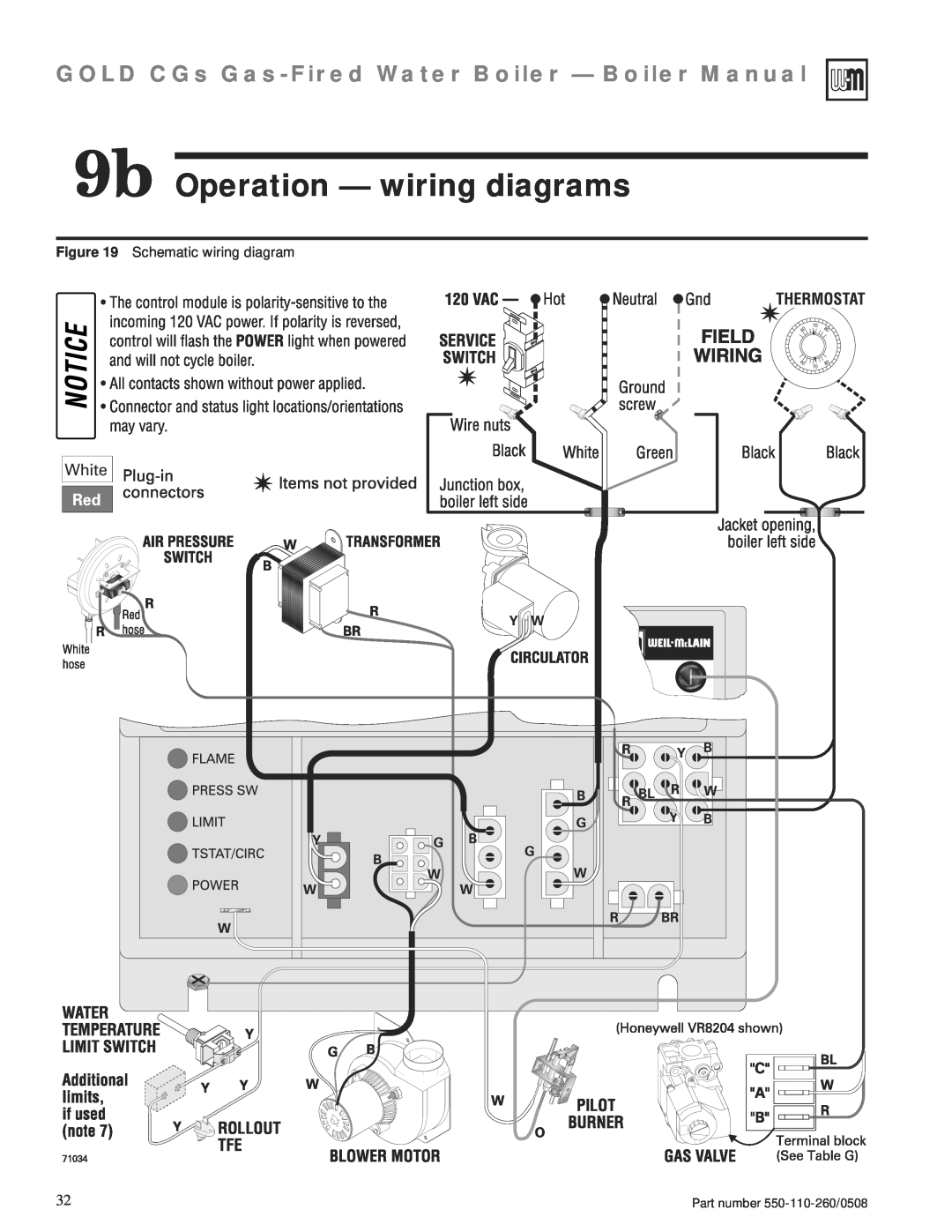 Weil-McLain 550-110-260/0508 manual 9b Operation - wiring diagrams, GOLD CGs Gas-FiredWater Boiler — Boiler Manual 