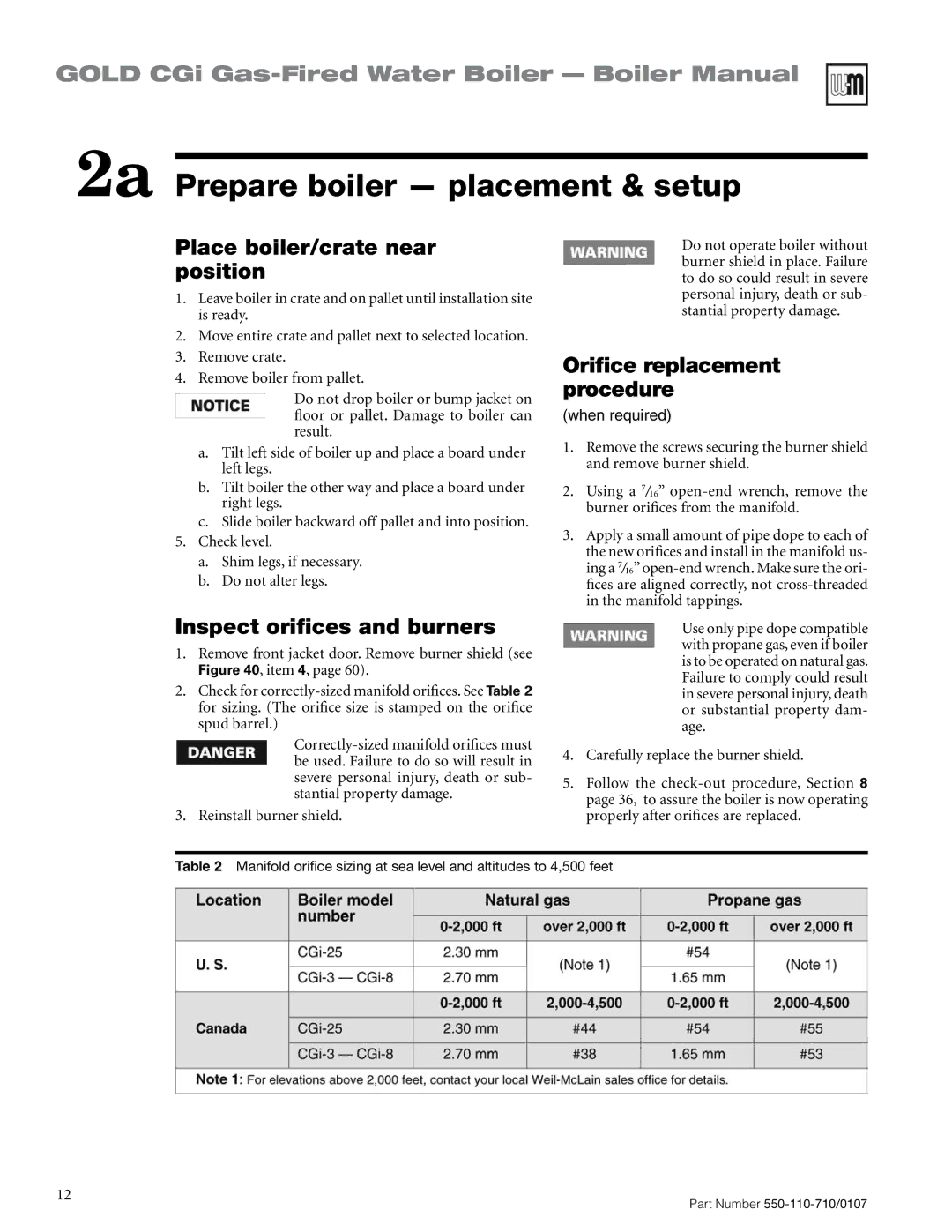 Weil-McLain 550-110-710/0107 manual 2a Prepare boiler placement & setup, Place boiler/crate near position 