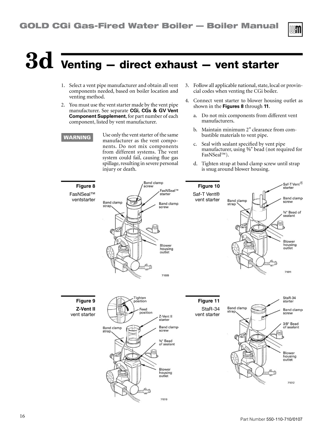 Weil-McLain 550-110-710/0107 manual 3d Venting direct exhaust vent starter, Vent StaR-34 Vent starter 